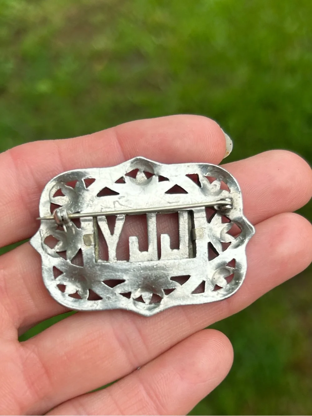 Vintage sterling LLY initials marcasites brooch